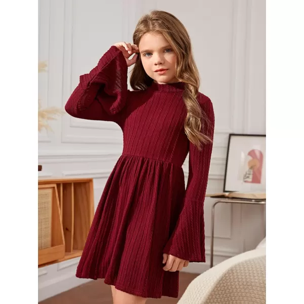 SweatyRocks Girl's Long Sleeve Mock Neck Dress Casual Knit Flared Short Dresses