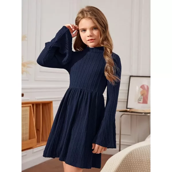 SweatyRocks Girl's Long Sleeve Mock Neck Dress Casual Knit Flared Short Dresses