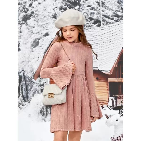 SweatyRocks Girl's Long Sleeve Mock Neck Dress Casual Knit Flared Short Dresses