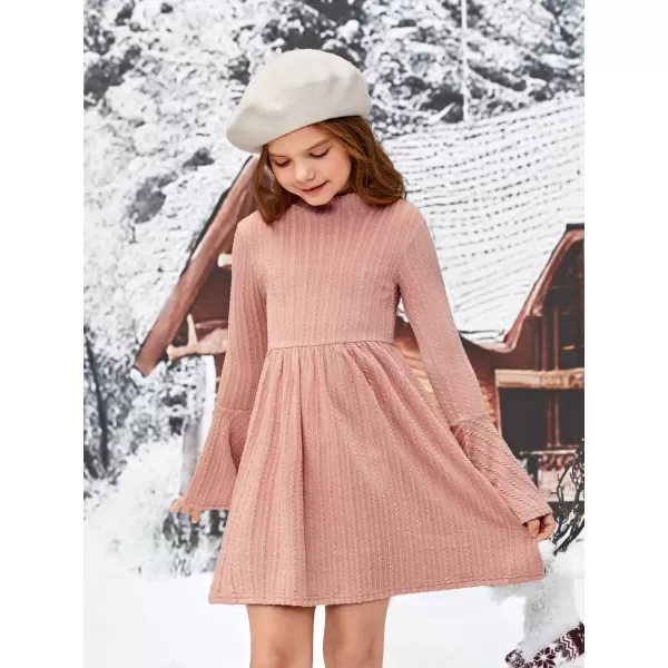 SweatyRocks Girl's Long Sleeve Mock Neck Dress Casual Knit Flared Short Dresses