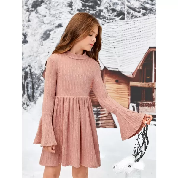 SweatyRocks Girl's Long Sleeve Mock Neck Dress Casual Knit Flared Short Dresses