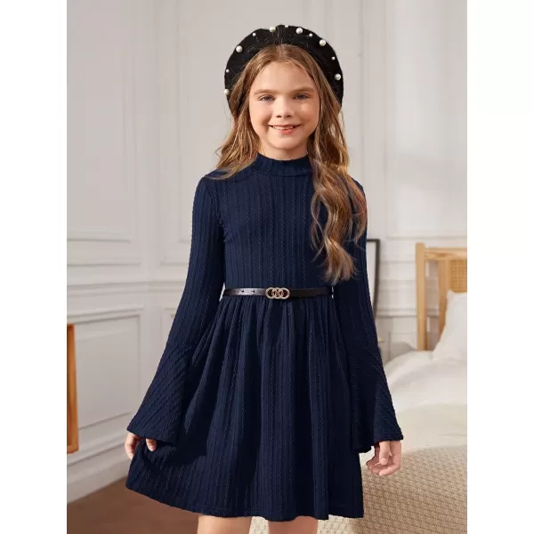 SweatyRocks Girl's Long Sleeve Mock Neck Dress Casual Knit Flared Short Dresses