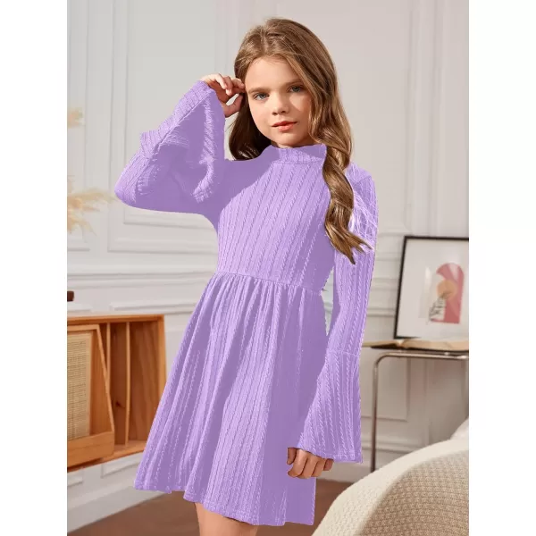 SweatyRocks Girl's Long Sleeve Mock Neck Dress Casual Knit Flared Short Dresses
