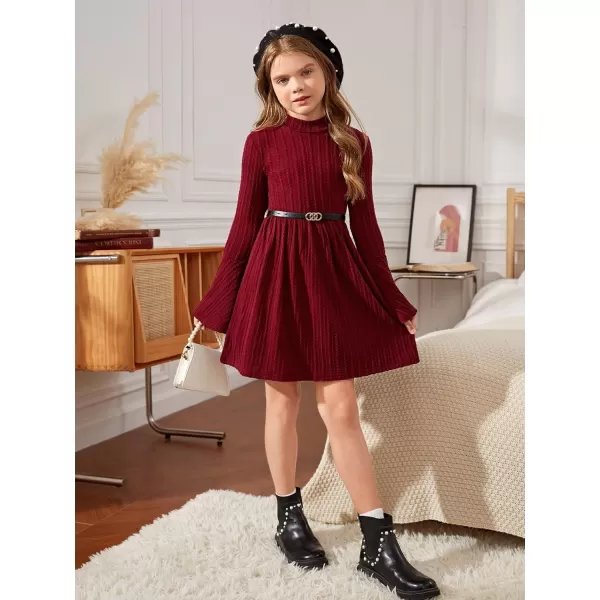 SweatyRocks Girl's Long Sleeve Mock Neck Dress Casual Knit Flared Short Dresses