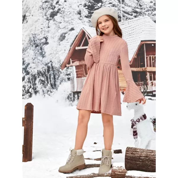 SweatyRocks Girl's Long Sleeve Mock Neck Dress Casual Knit Flared Short Dresses