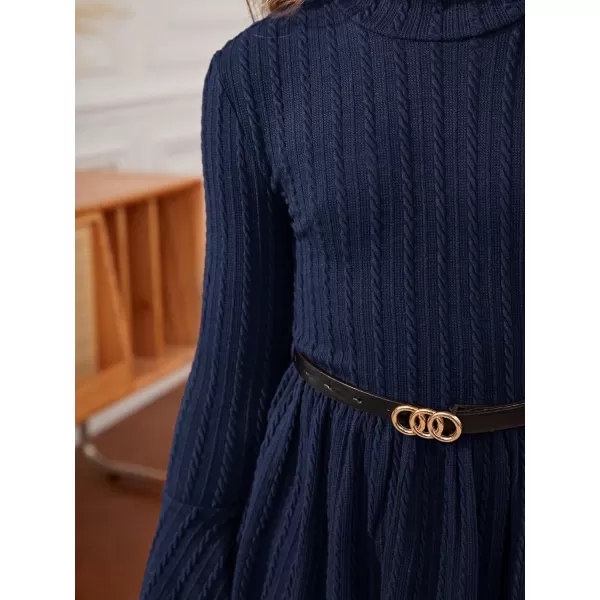SweatyRocks Girl's Long Sleeve Mock Neck Dress Casual Knit Flared Short Dresses