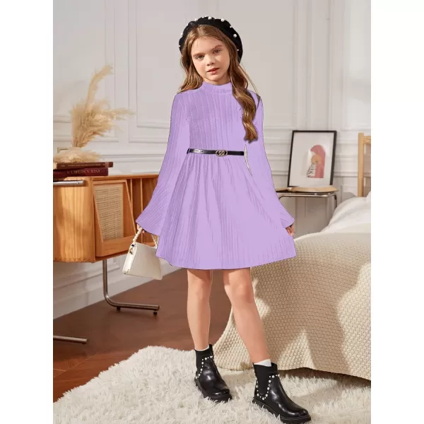 SweatyRocks Girl's Long Sleeve Mock Neck Dress Casual Knit Flared Short Dresses
