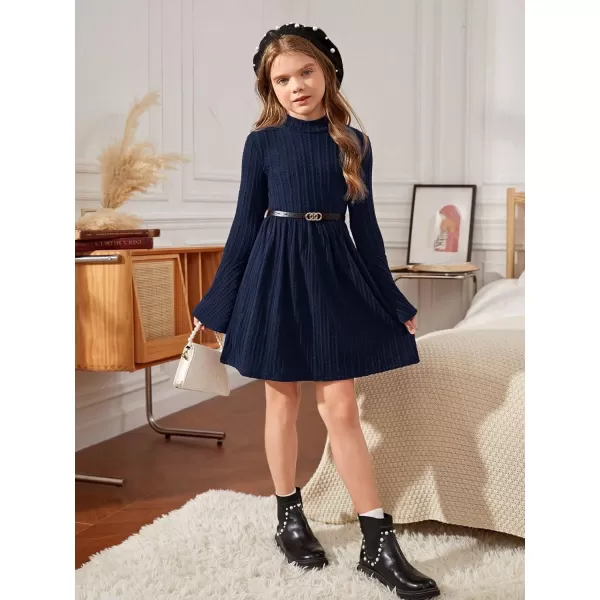 SweatyRocks Girl's Long Sleeve Mock Neck Dress Casual Knit Flared Short Dresses