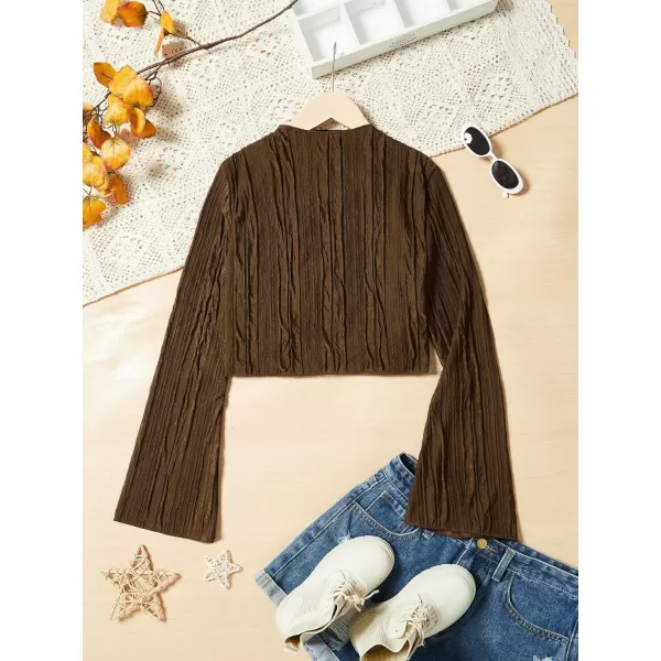 SweatyRocks Girl's Mock Neck Long Flare Sleeve Tee Shirt Solid Pullover Crop Tops White
