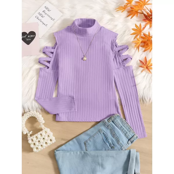 SweatyRocks Girl's Mock Neck Long Sleeve Ribbed Knit Top Criss Cross Cut Out Tee Shirt