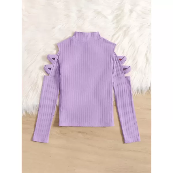 SweatyRocks Girl's Mock Neck Long Sleeve Ribbed Knit Top Criss Cross Cut Out Tee Shirt