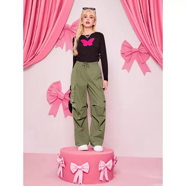 SweatyRocks Girl's Ruched Drawstring Waist Cargo Pants Straight Leg Trousers with Pocket