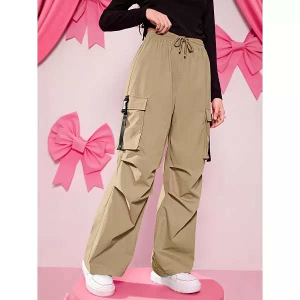 SweatyRocks Girl's Ruched Drawstring Waist Cargo Pants Straight Leg Trousers with Pocket