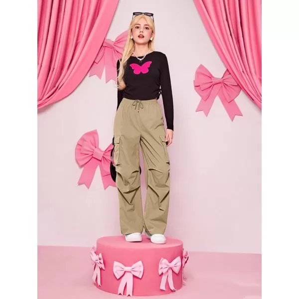 SweatyRocks Girl's Ruched Drawstring Waist Cargo Pants Straight Leg Trousers with Pocket