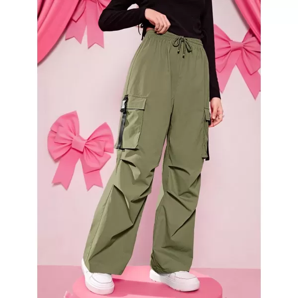 SweatyRocks Girl's Ruched Drawstring Waist Cargo Pants Straight Leg Trousers with Pocket