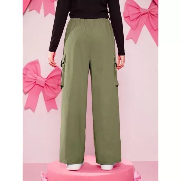 SweatyRocks Girl's Ruched Drawstring Waist Cargo Pants Straight Leg Trousers with Pocket