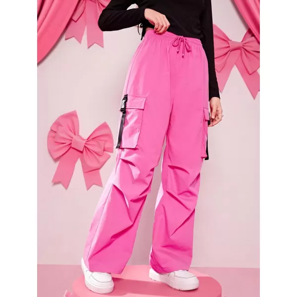 SweatyRocks Girl's Ruched Drawstring Waist Cargo Pants Straight Leg Trousers with Pocket