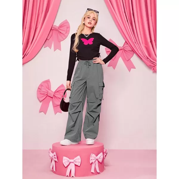 SweatyRocks Girl's Ruched Drawstring Waist Cargo Pants Straight Leg Trousers with Pocket