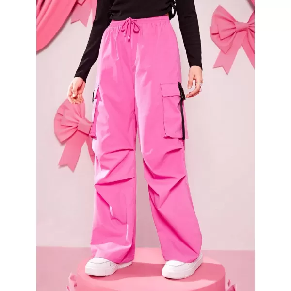 SweatyRocks Girl's Ruched Drawstring Waist Cargo Pants Straight Leg Trousers with Pocket