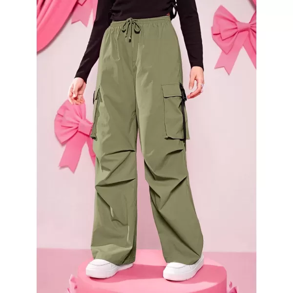 SweatyRocks Girl's Ruched Drawstring Waist Cargo Pants Straight Leg Trousers with Pocket