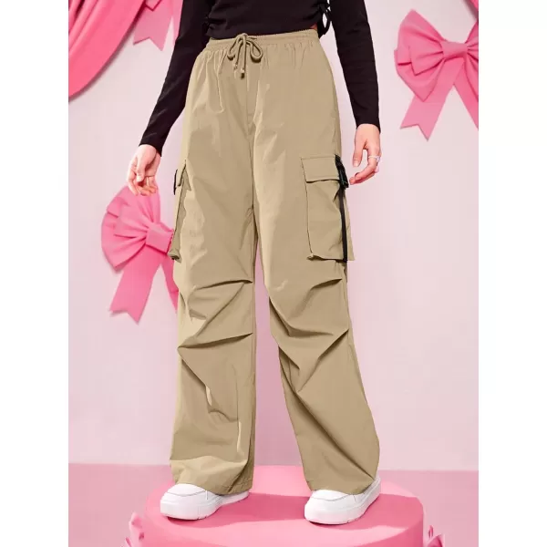 SweatyRocks Girl's Ruched Drawstring Waist Cargo Pants Straight Leg Trousers with Pocket