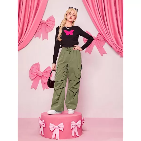 SweatyRocks Girl's Ruched Drawstring Waist Cargo Pants Straight Leg Trousers with Pocket