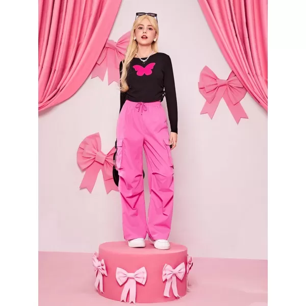 SweatyRocks Girl's Ruched Drawstring Waist Cargo Pants Straight Leg Trousers with Pocket
