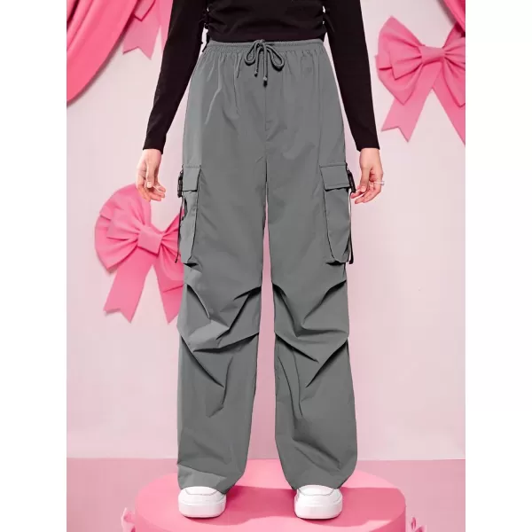 SweatyRocks Girl's Ruched Drawstring Waist Cargo Pants Straight Leg Trousers with Pocket