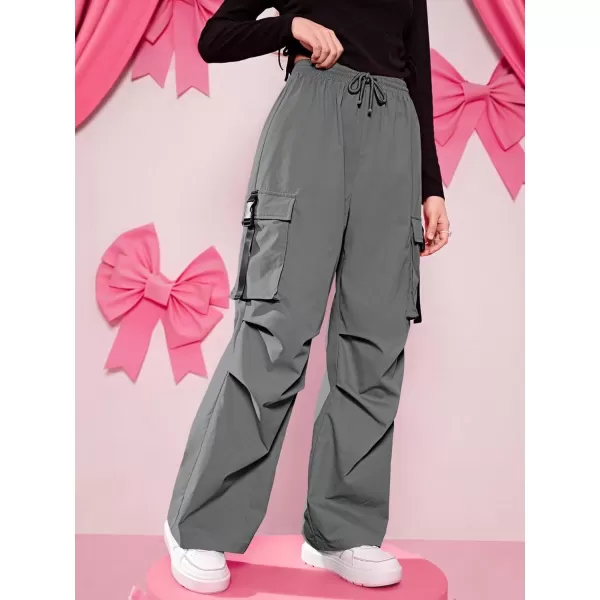 SweatyRocks Girl's Ruched Drawstring Waist Cargo Pants Straight Leg Trousers with Pocket