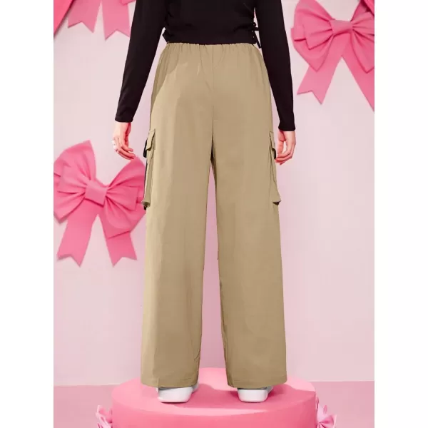 SweatyRocks Girl's Ruched Drawstring Waist Cargo Pants Straight Leg Trousers with Pocket