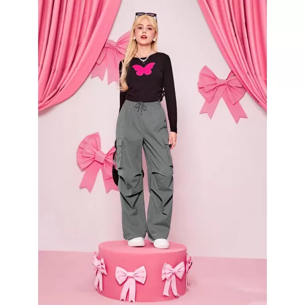 SweatyRocks Girl's Ruched Drawstring Waist Cargo Pants Straight Leg Trousers with Pocket