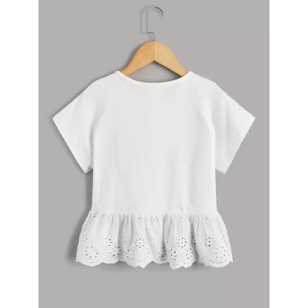 SweatyRocks Girl's Ruffle Hem Short Sleeve Tee Shirt Crewneck Eyelet Embroidery Tops