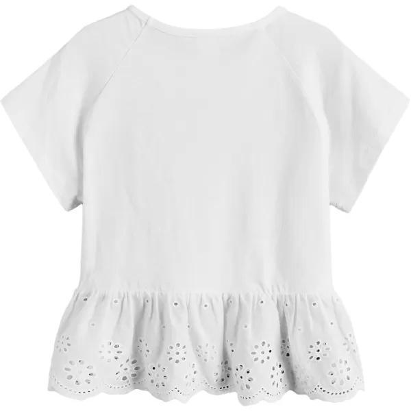 SweatyRocks Girl's Ruffle Hem Short Sleeve Tee Shirt Crewneck Eyelet Embroidery Tops