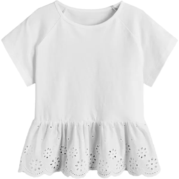 SweatyRocks Girl's Ruffle Hem Short Sleeve Tee Shirt Crewneck Eyelet Embroidery Tops