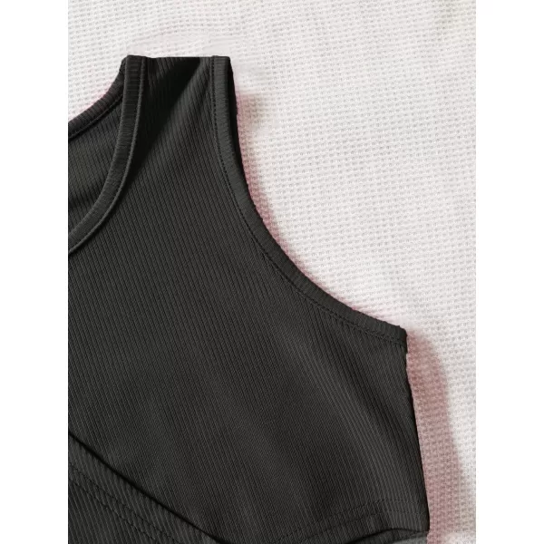 SweatyRocks Girl's Sleeveless Round Neck Criss Cross Wrap Top Ribbed Knit Crop Tank Tops
