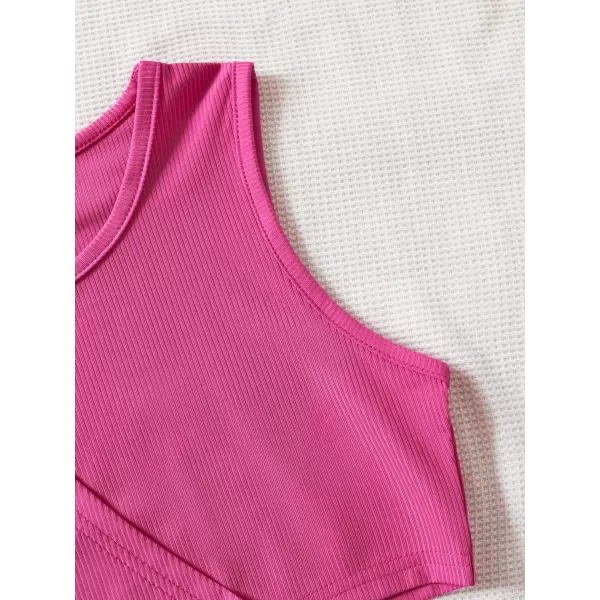 SweatyRocks Girl's Sleeveless Round Neck Criss Cross Wrap Top Ribbed Knit Crop Tank Tops