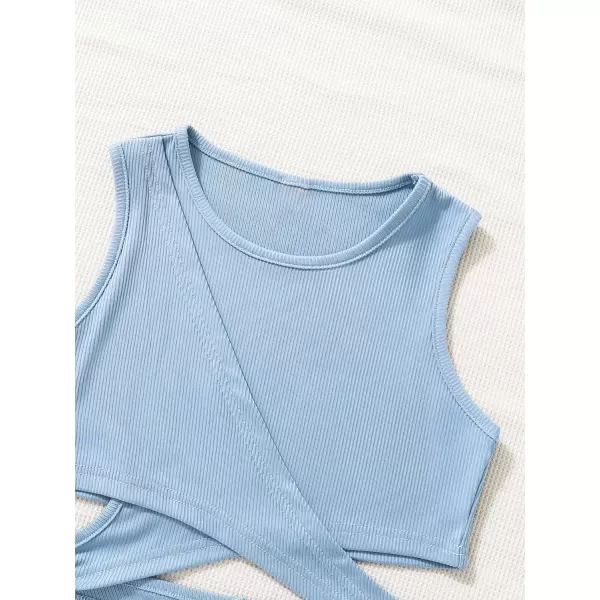 SweatyRocks Girl's Sleeveless Round Neck Criss Cross Wrap Top Ribbed Knit Crop Tank Tops