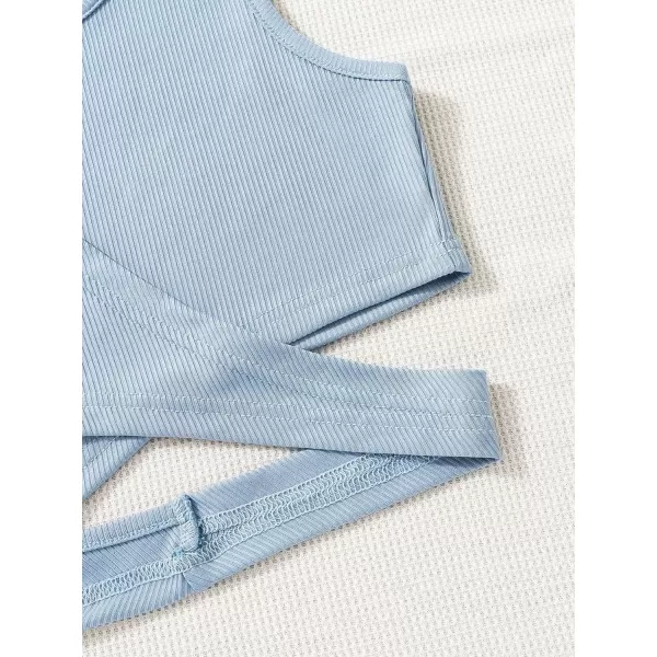 SweatyRocks Girl's Sleeveless Round Neck Criss Cross Wrap Top Ribbed Knit Crop Tank Tops