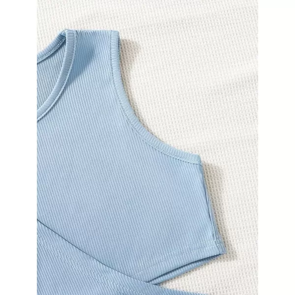 SweatyRocks Girl's Sleeveless Round Neck Criss Cross Wrap Top Ribbed Knit Crop Tank Tops