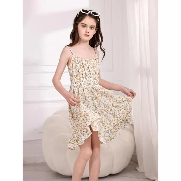 SweatyRocks Girl's Spaghetti Strap Ruched Cami Dress Floral Print Ruffle Flared Mini Dresses