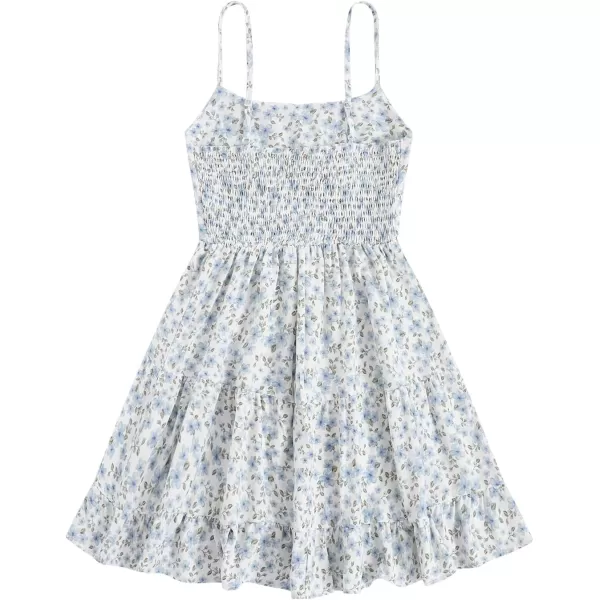 SweatyRocks Girl's Spaghetti Strap Ruched Cami Dress Floral Print Ruffle Flared Mini Dresses