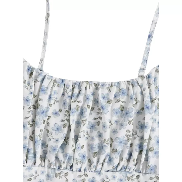 SweatyRocks Girl's Spaghetti Strap Ruched Cami Dress Floral Print Ruffle Flared Mini Dresses