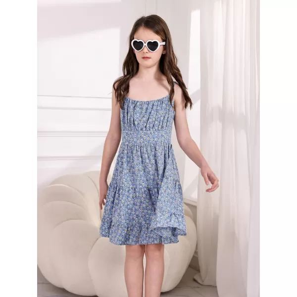 SweatyRocks Girl's Spaghetti Strap Ruched Cami Dress Floral Print Ruffle Flared Mini Dresses