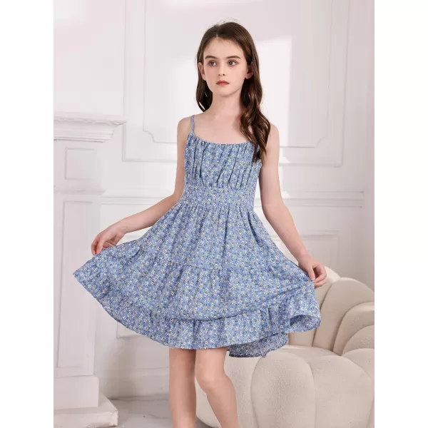 SweatyRocks Girl's Spaghetti Strap Ruched Cami Dress Floral Print Ruffle Flared Mini Dresses