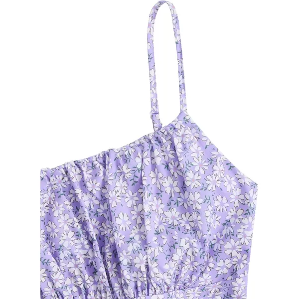 SweatyRocks Girl's Spaghetti Strap Ruched Cami Dress Floral Print Ruffle Flared Mini Dresses