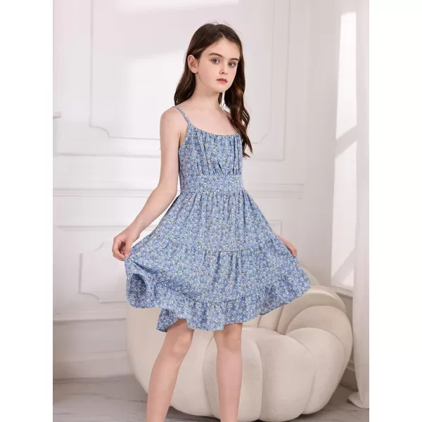 SweatyRocks Girl's Spaghetti Strap Ruched Cami Dress Floral Print Ruffle Flared Mini Dresses