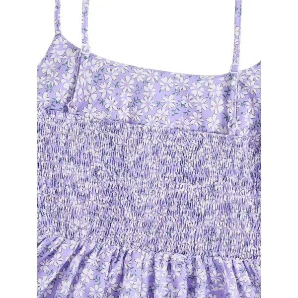 SweatyRocks Girl's Spaghetti Strap Ruched Cami Dress Floral Print Ruffle Flared Mini Dresses