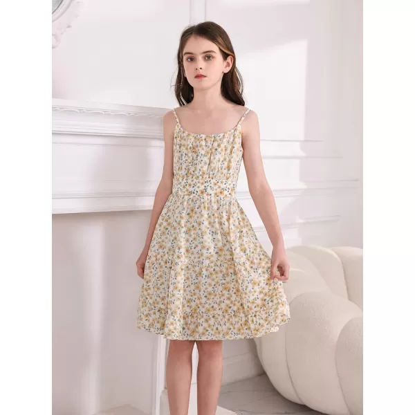 SweatyRocks Girl's Spaghetti Strap Ruched Cami Dress Floral Print Ruffle Flared Mini Dresses
