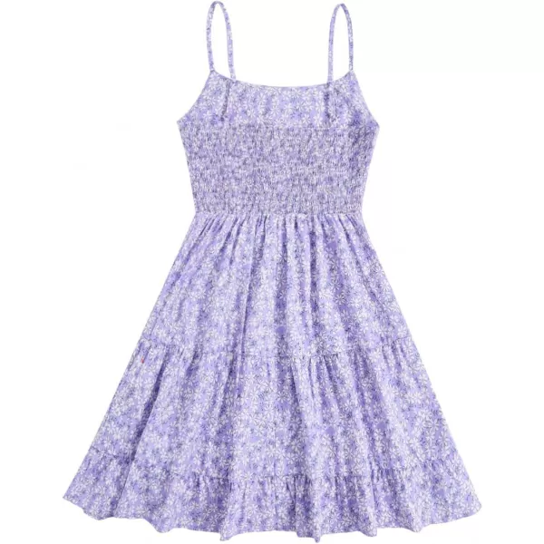 SweatyRocks Girl's Spaghetti Strap Ruched Cami Dress Floral Print Ruffle Flared Mini Dresses