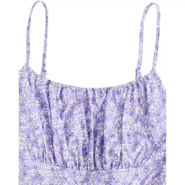 SweatyRocks Girl's Spaghetti Strap Ruched Cami Dress Floral Print Ruffle Flared Mini Dresses